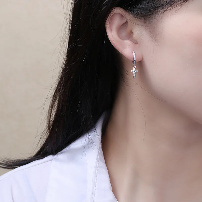 925 Sterling Silver Earrings High quality Cross sparkle 5A Zircon for Women Fashion Jewelry Wedding Engagement Party Gifts