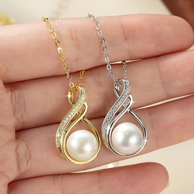 OXTAO Infinity Moissanite Pendant Necklace 14K Gold Filled Cute Freshwater Pearl Necklace Mother Wife Birthday Jewelry Gift