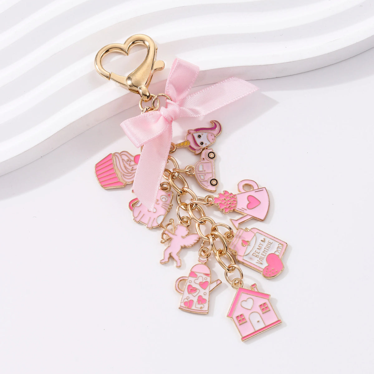 1PC Romantic Love Envelope Cake Chocolate Drip Alloy Keychain Cartoon Bouquet Sweet Valentine's Day Trendy Bag Mobile Pendant