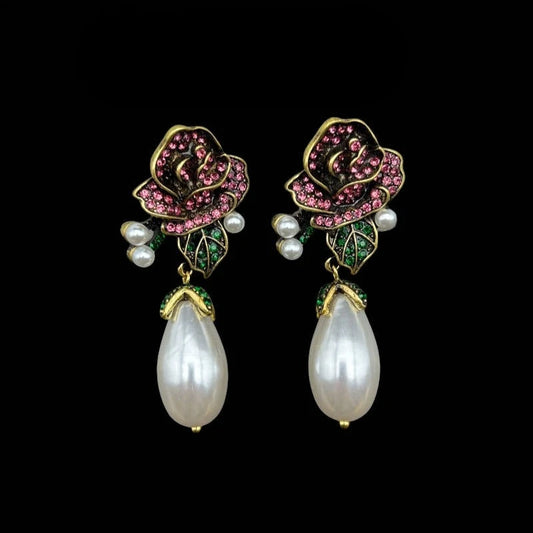 NISHIZAWA Pearls Earrings for Women Flowers Palace Style Vintage Sweet Jewelry Fashion Light Luxury Exquisite Aretes De Mujer