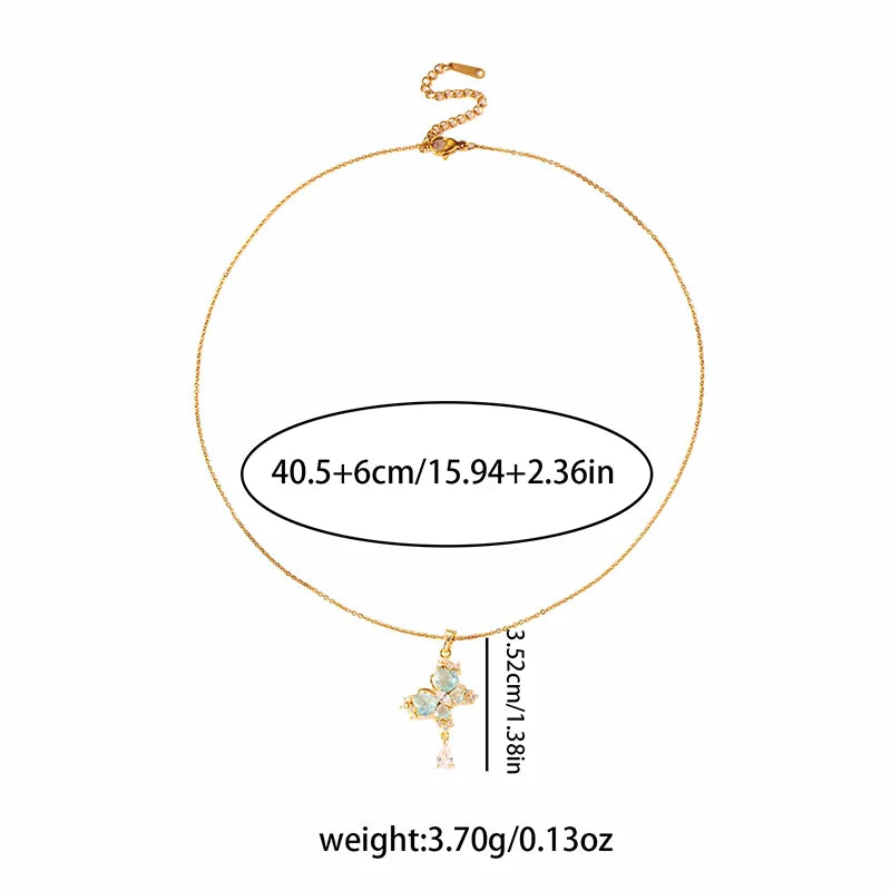 ANENJERY 316L Stainless Steel Blue Zircon Butterfly Necklace For Women Girls Glamorous Delicate Jewelry Gifts Wholesale Party