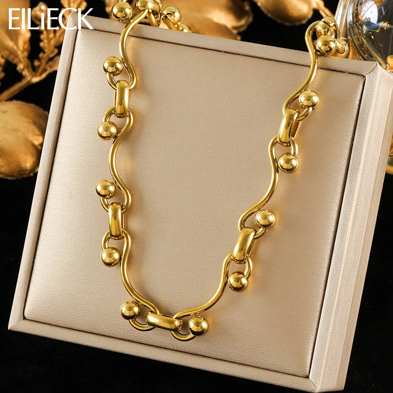 EILIECK 316L Stainless Steel Metal 8mm Chunky Chain Necklace For Women Trendy 18K Gold Plated Neck Chain Waterproof Jewelry Gift