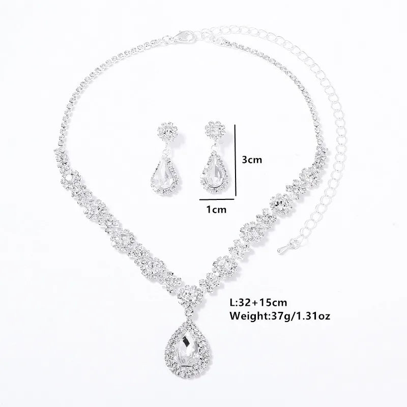 Women's Rhinestone Water Drop Bridal Jewelry Set Birthday Prom Purple Choker Necklace Earrings Wedding Bride Accessory Fashion