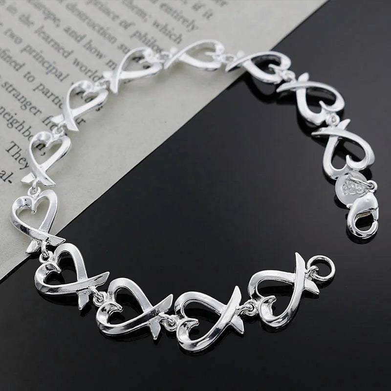 URMYLADY 925 Sterling Silver Love Heart Chain Bracelet For Women Wedding Engagement Party Fashion Jewelry