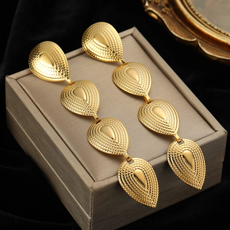 EILIECK 316L Stainless Steel Zircon Feather FOREVER Pendant Earrings For Women Fashion Ear Dangle Gold-Plated Jewelry Gift