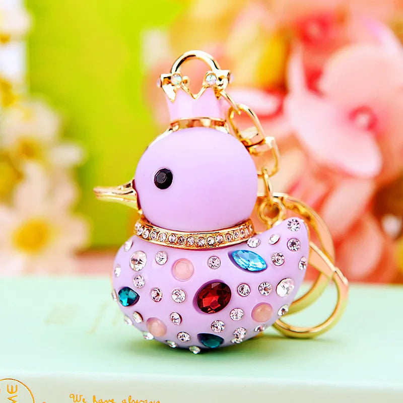 Creative rhinestone cute big yellow duck car keychain women's bag pendant metal key chain ring festival gift wholesale