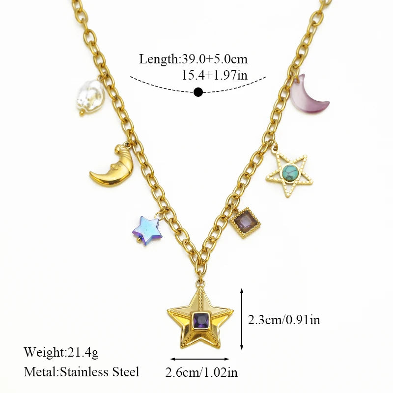 EILIECK 316L Stainless Steel Multiple Charms Pendant Necklace For Women Trendy 18K Gold PVD Plated Waterproof Neck Chain Jewelry