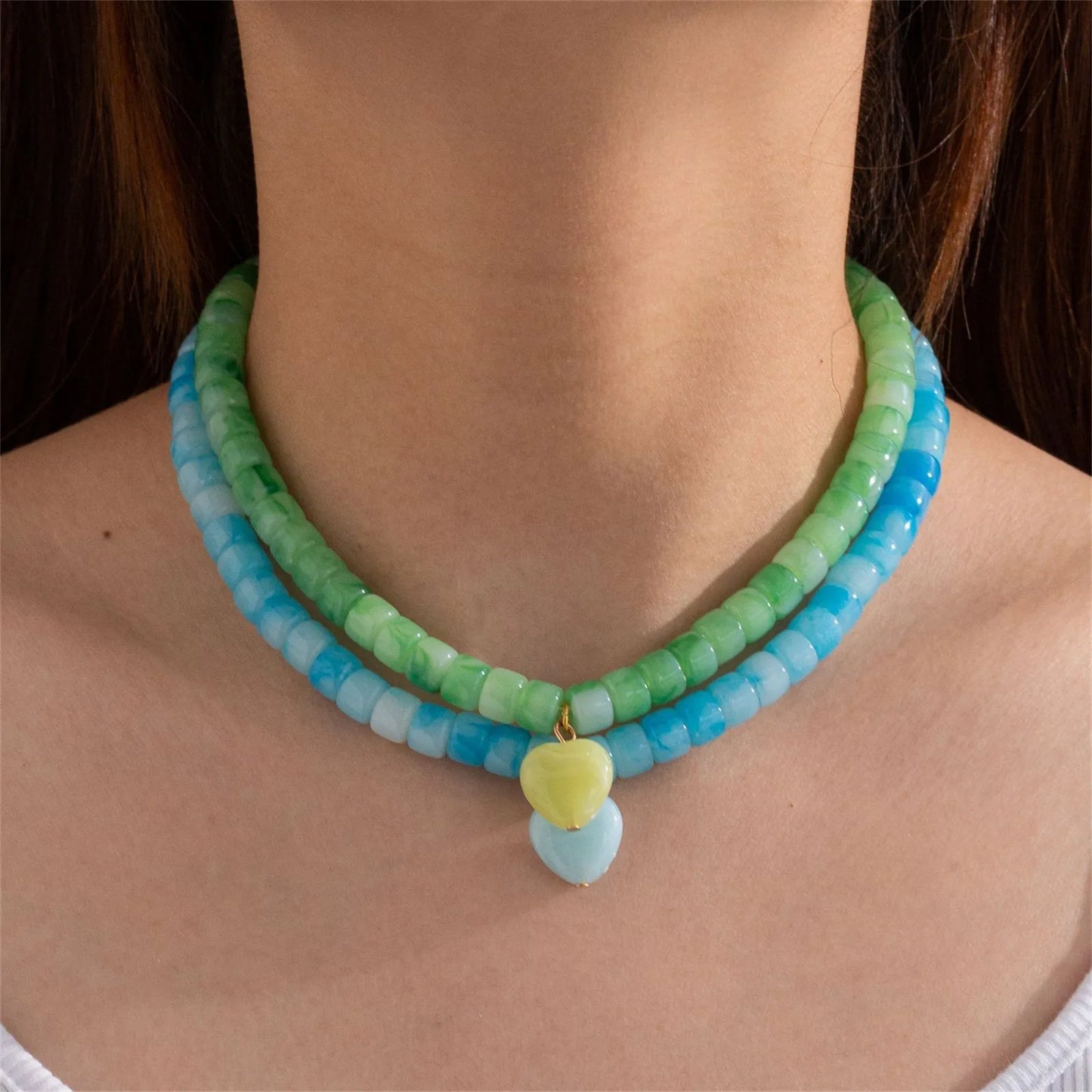 2026 European and American niche heart resin necklace handmade beaded fashion classic barrel bead DIY clavicle chain gift