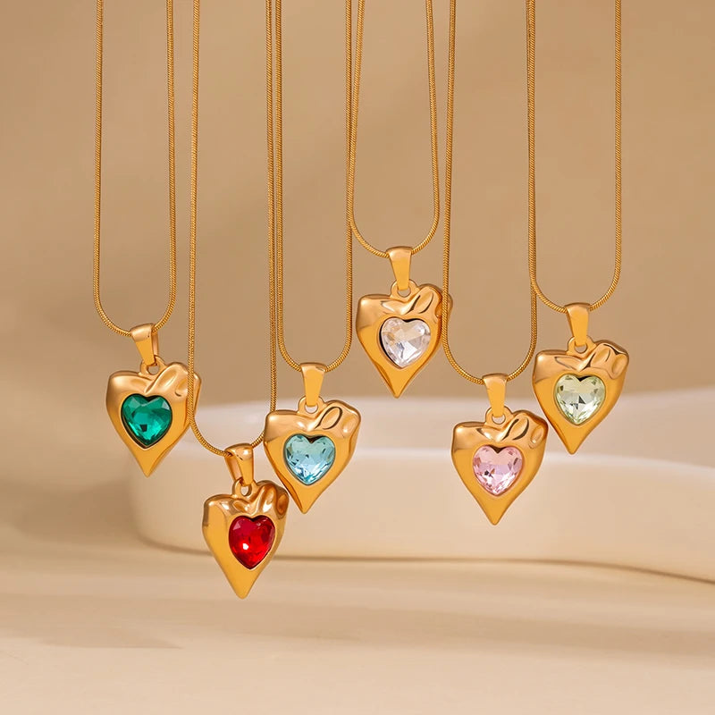 ANENJERY 316L Stainless Steel Irregular Geometry Heart Pendant Necklace For Women Simple French Temperament Fashion Jewelry Gift