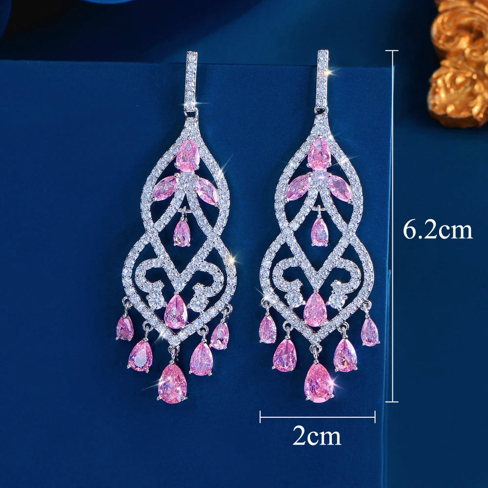 ThreeGraces Elegant Trendy Shiny White Zirconia Long Tassel Drop Bridal Wedding Party Dangle Earrings Jewelry for Women E2066