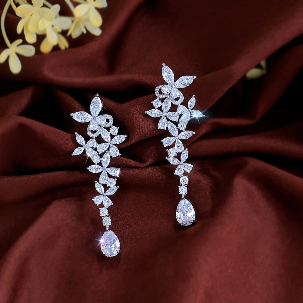 ThreeGraces 2026 New Fashion Shiny Zirconia Bridal Wedding Party Long Butterfly Flower Dangle Earrings for Women Jewelry E2128