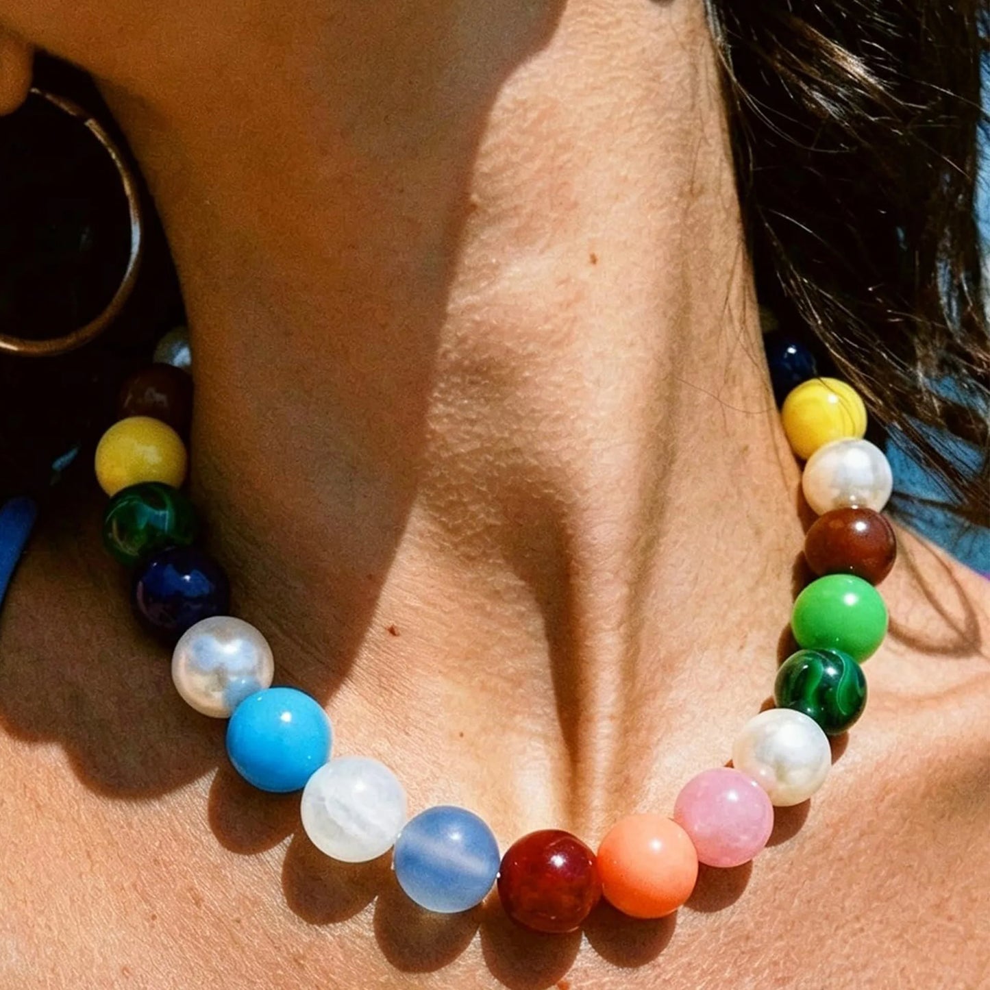 Double Color Round Beads Resin Necklace for Women Bohemian Style Waterproof Statement Choker Collar Necklaces Fashion Jewelry