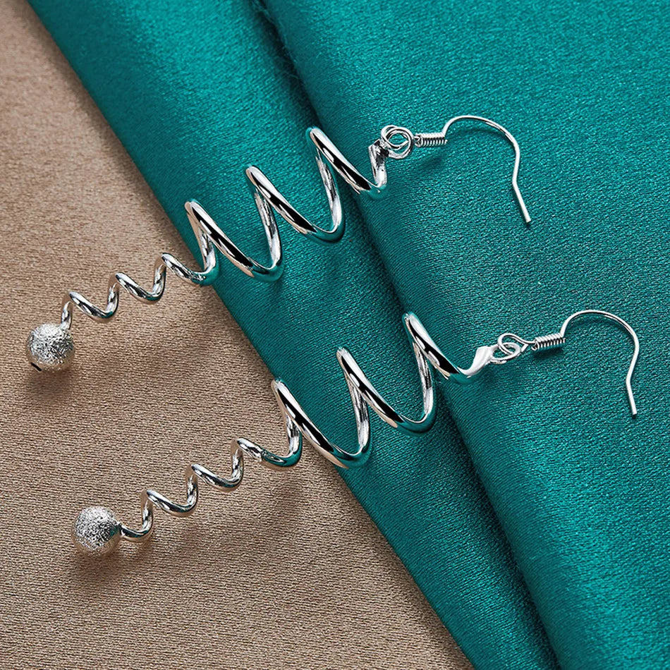 URMYLADY 925 Sterling Silver Spiral Ball Earrings For Women Fashion Wedding Engagement Party Charm Jewelry