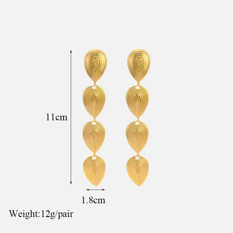 EILIECK 316L Stainless Steel Zircon Feather FOREVER Pendant Earrings For Women Fashion Ear Dangle Gold-Plated Jewelry Gift
