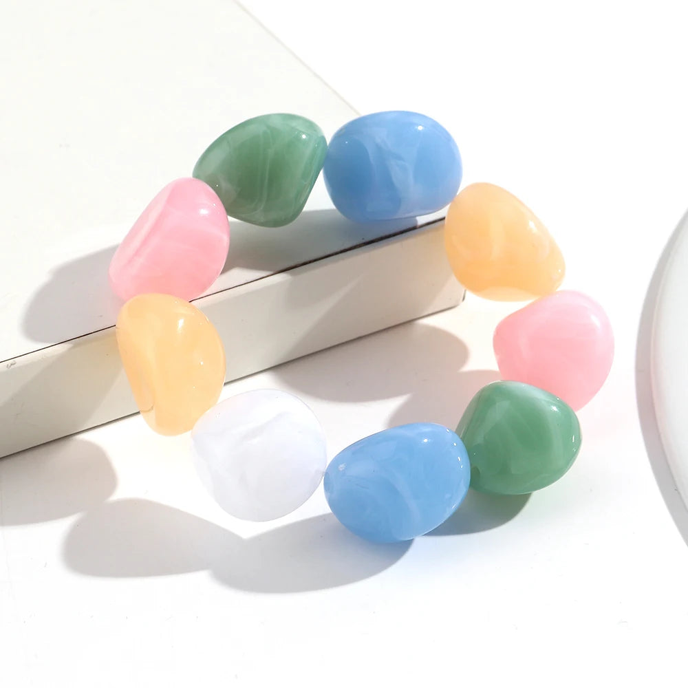 Boho Colorful Irregular Stone-shaped Beads Stretch Bangle Bracelets New Resin Geometric Beaded Bracelet 2026 Trendy Jewelry
