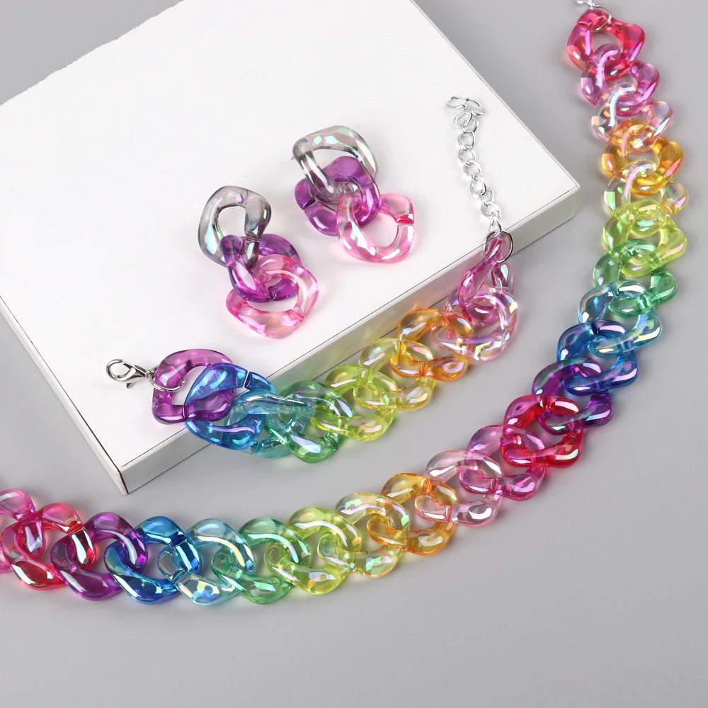 FishSheep Statement Colorful Acrylic Chain Choker Necklaces for Women Boho  Multi Color Big Chunky Link Collar Necklace Gift