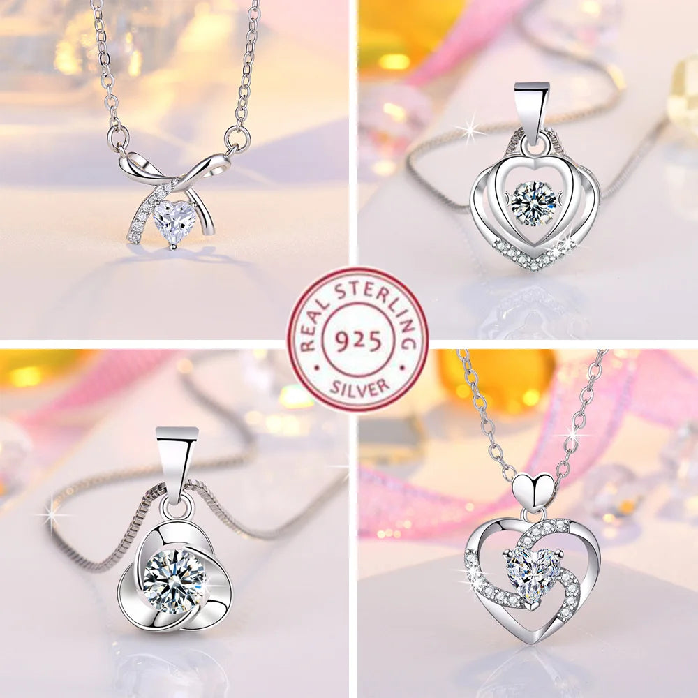 925 Sterling Silver Necklace Pendant Romance Heart Zircon High Quality For Woman Fashion Wedding Engagement Jewelry Gift