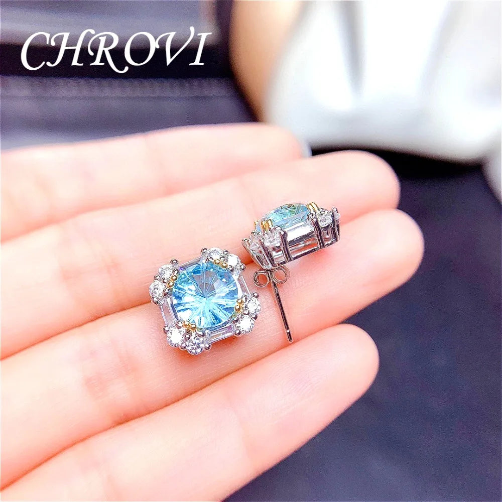 Light luxury 925 sterling silver popular diamond ring blue topaz ring pendant earring set， jewelry for women