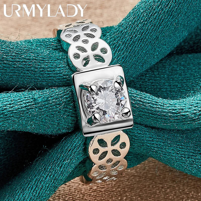 URMYLADY 925 Sterling Silver Square Zircon Hollow 6-10# Ring For Women Wedding Engagement Fashion Charm Jewelry