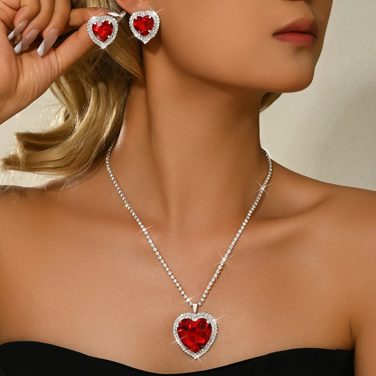 Minimalist Love Necklace Earrings 2-piece Set Red Main Room Wedding Photos Gentle Atmosphere Dating Movie Accessories