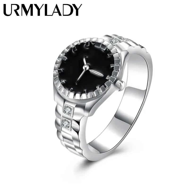 925 Sterling silver crystals Rings Christmas gift for women lady like Watch style Lovely Wedding Cute fashion classic Jewelry