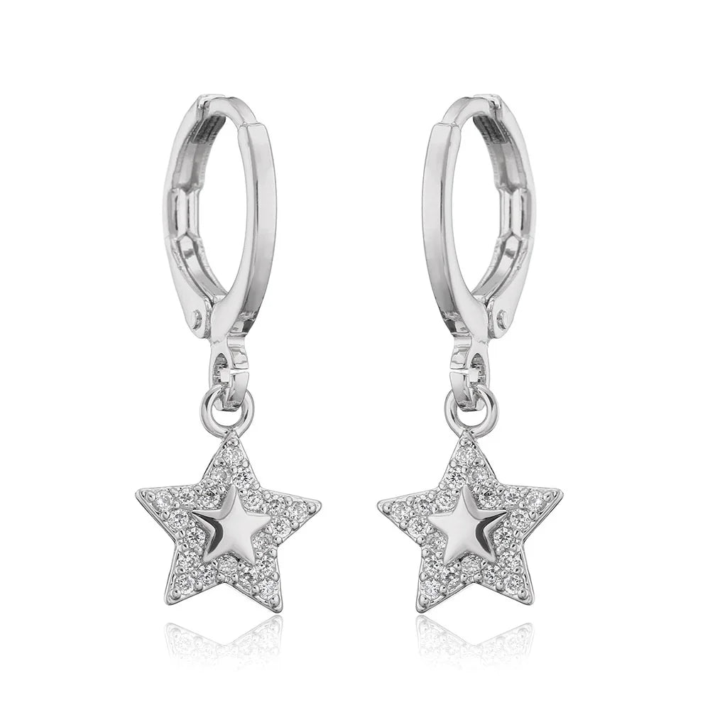 Small Star White Zircon Stone Trendy Hoop Earrings Charm Cute Female Silver Gold Color Wedding Jewelry For Women