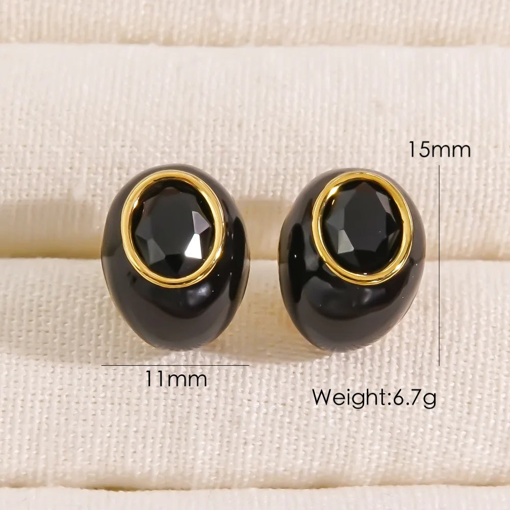 CARLIDANA High Quality Gold Plated Waterdrop Enamel Stud Earrings Jewelry Bridal Wedding Zircon Stone Earrings For Women