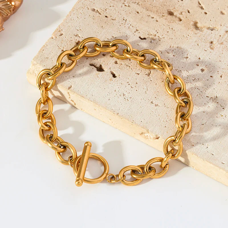 EILIECK 316L Stainless Steel Thicker Bracelet Bangle Fashion OT Buckle Wrist Link Chain High Quality Textured Jewelry Waterproof