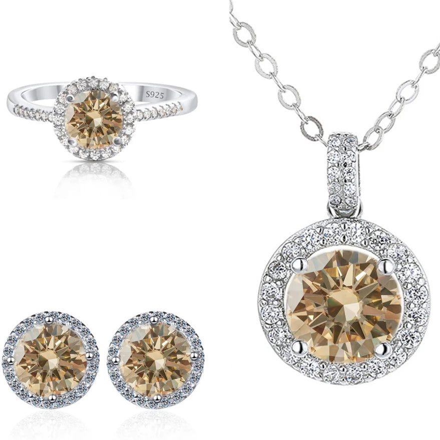 Real Round 6.5mm Moissanite Jewelry Set 925 Sterling Silver Sparking Ring Earring Pendant Necklace For Women Bridal Gift