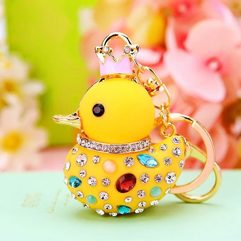 Creative rhinestone cute big yellow duck car keychain women's bag pendant metal key chain ring festival gift wholesale
