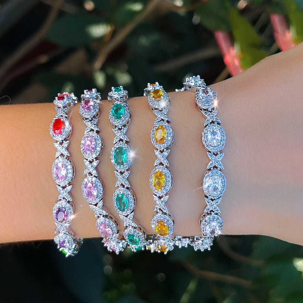 ThreeGraces Vintage Sparkling Yellow Zirconia Bridal Wedding Party Geometric Oval Shape Tennis Bracelet for Women Jewelry B612