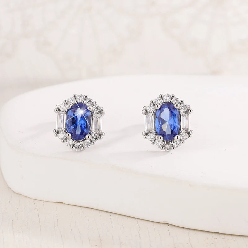 S925 Sliver Plated New Fashion Sapphire Prong Earring For Ladies-High Quality Jewelry Wedding Party Gift
