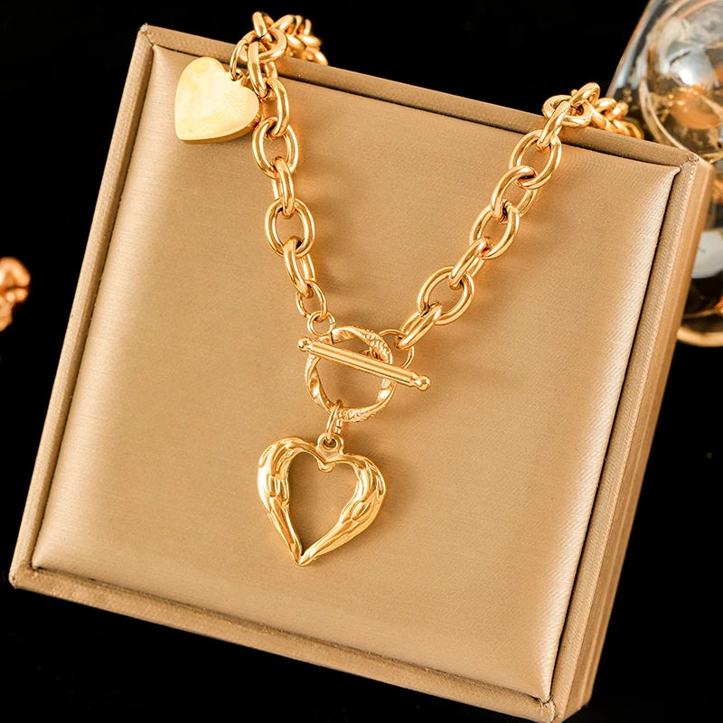 EILIECK 316L Stainless Steel Gold Color Portrait Coin Pendant Necklace For Women Fashion New Gift OT Buckle Neck Chain Jewelry