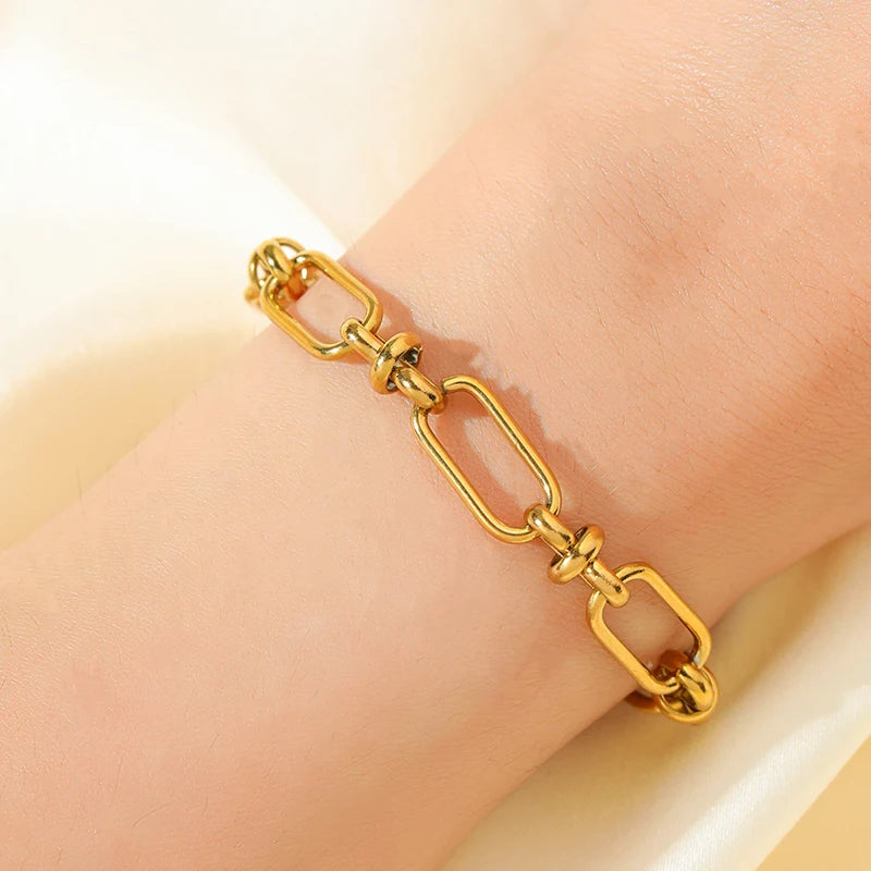 EILIECK 316L Stainless Steel Gold Color Chain Statement Necklace Bracelet For Women Charm Simple Jewelry Bijoux Jewelry Set Gift