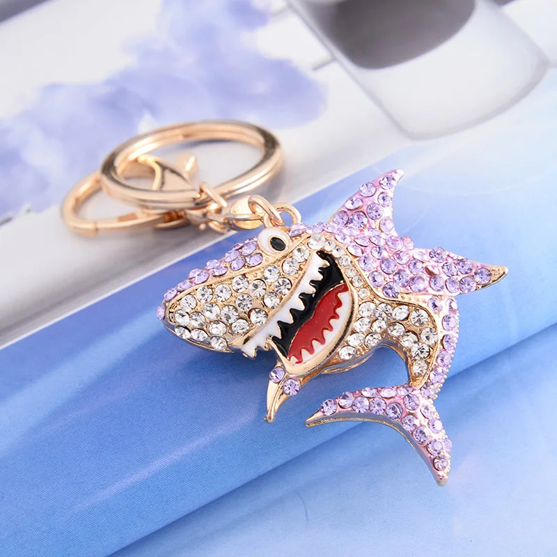 Fashion Rhinestone Crystal Metal Keychain Lovely Cartoon Marine Style Tortoise Fish Dolphin Keyring HandBag Car Pendant Gift