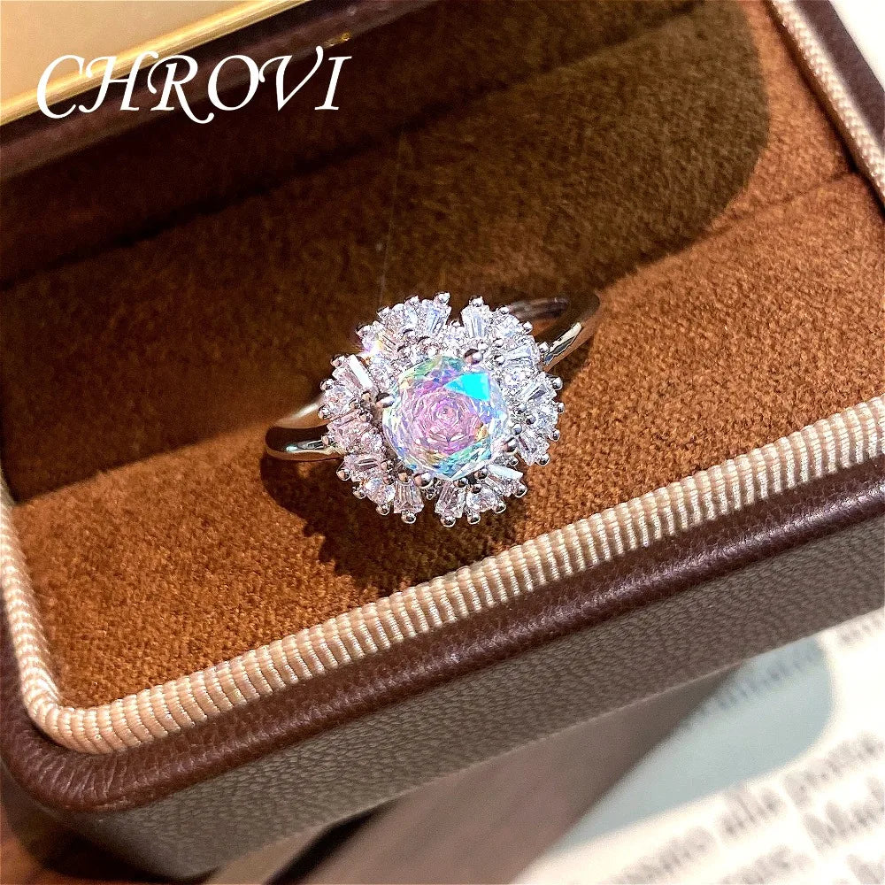 Light luxury 925 sterling silver octagonal millennium rose ring with high-grade square diamond women's ring
