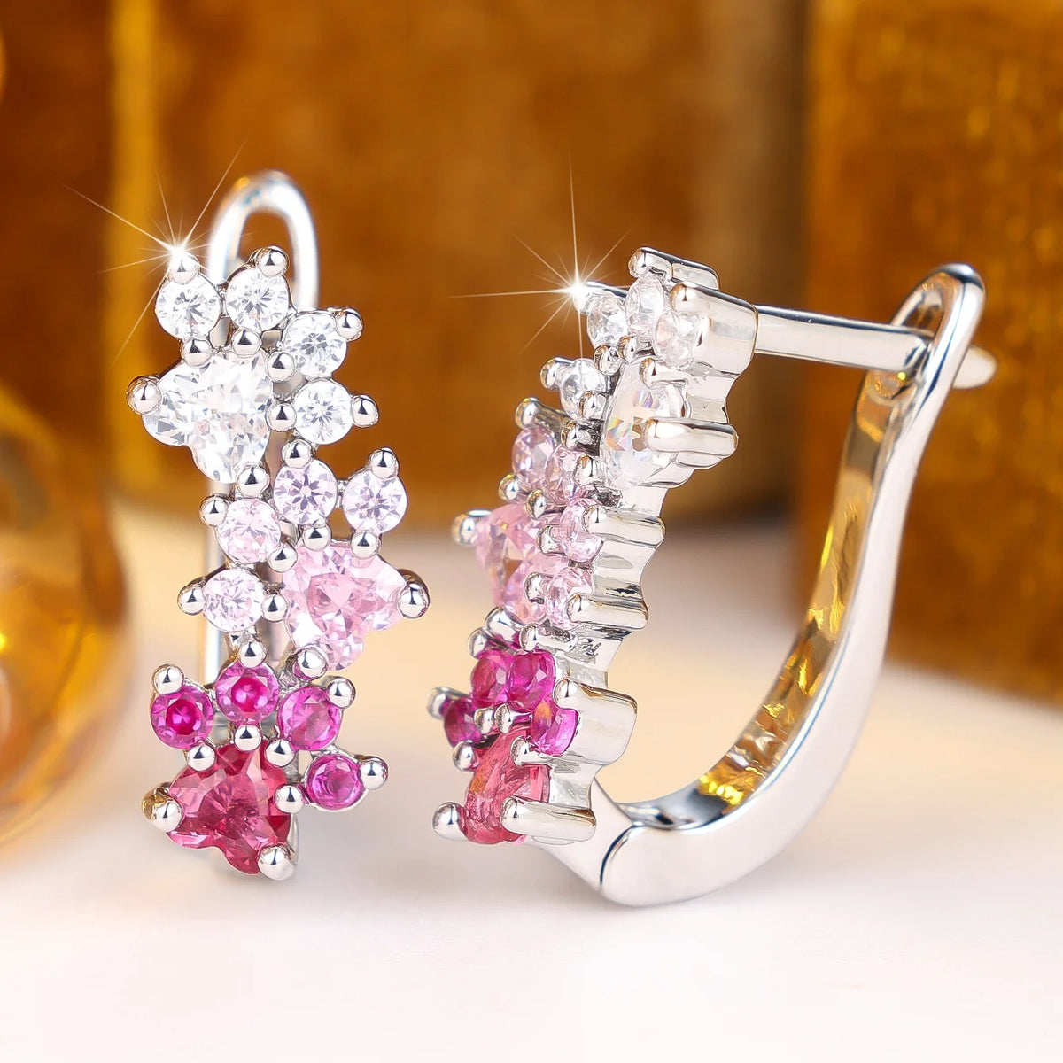 Small Waterdorp Footprint White Pink Zircon Stone Fashion Hoop Earrings Charm Cute Female Silver Color Wedding Jewelry For Women