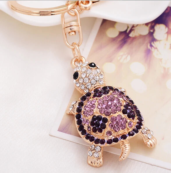 Fashion Rhinestone Crystal Metal Keychain Lovely Cartoon Marine Style Tortoise Fish Dolphin Keyring HandBag Car Pendant Gift