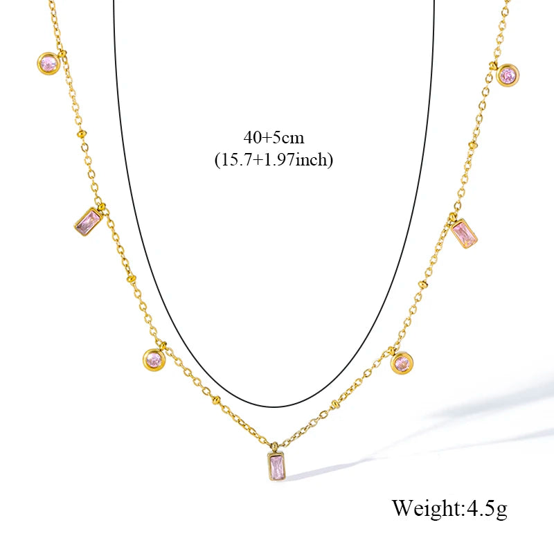 EILIECK 316L Stainless Steel Colored Acrylic Stones Necklace Bracelets Set For Women Trendy Neck Chain Waterproof Jewelry Gift