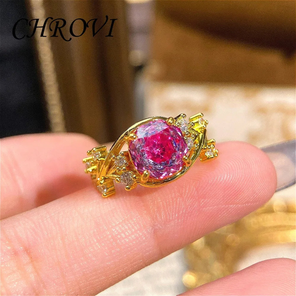 Exquisite 925 Sterling Silver Octagonal Millennium Rose Ring Gold-Plated Gemstone Engagement Ring for Women