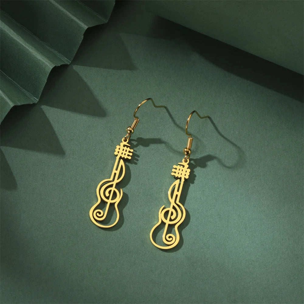 My Shape Music Note Drop Earrings for Women Men Gifts Stainless Steel Classic Musical Violin Dangle Earring Jewelry Musican Gift