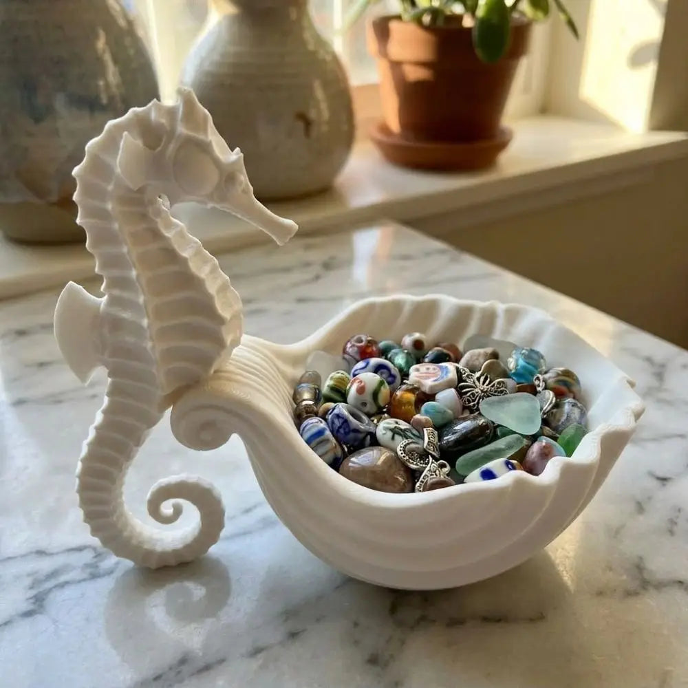 3D Printed Seahorse-Shaped Storage Tray Cute Plastic Jewelry Display Stand Decorative Stable Trinket Dish Desktop Organizer