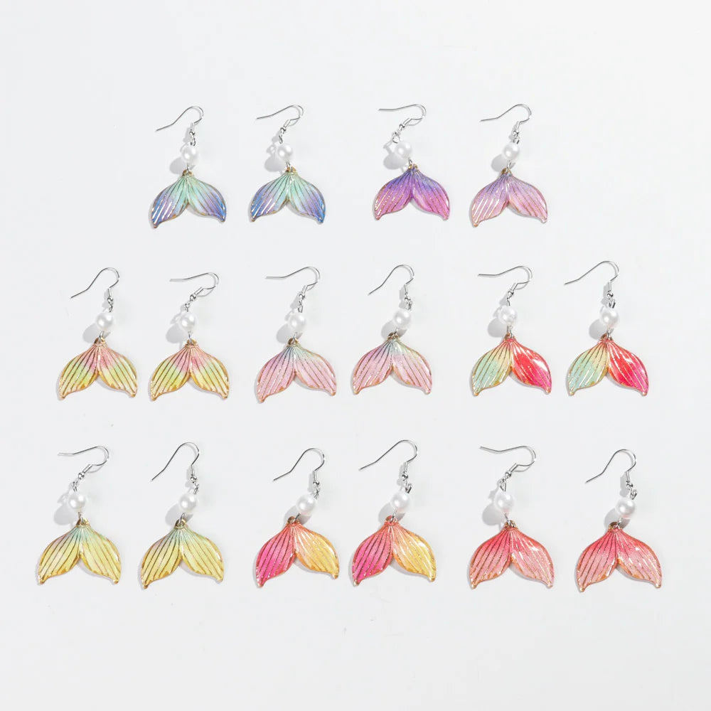 Cute Colorful Acrylic Mermaid Tail Earring for Women Elegant Pearl Beads Iridescent Drop Earrings Fashion 2025 Jewelry Gifts