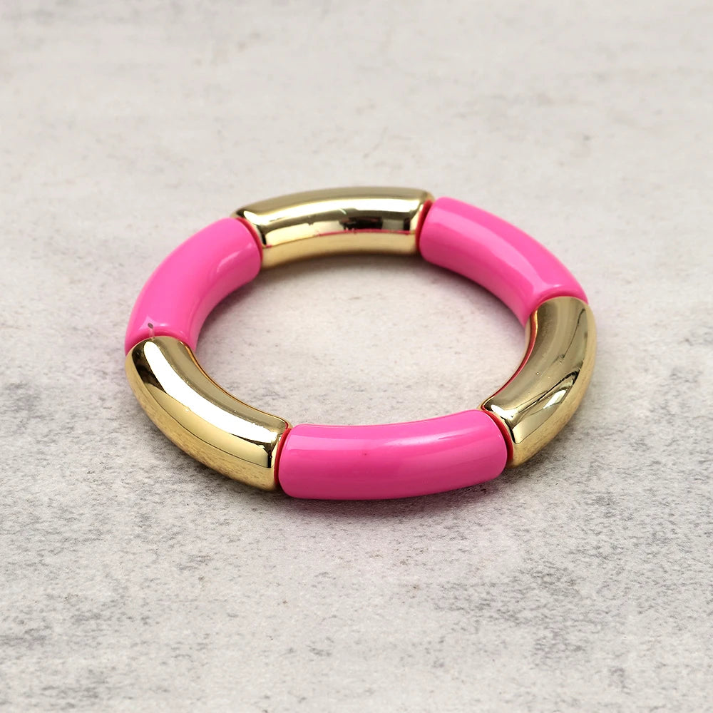 Fashion Pink Acrylic Geometric Beads Bracelets Necklace Earrings for Women Heart Tube Beaded Bracelets 2026 New Jewelry Gifts