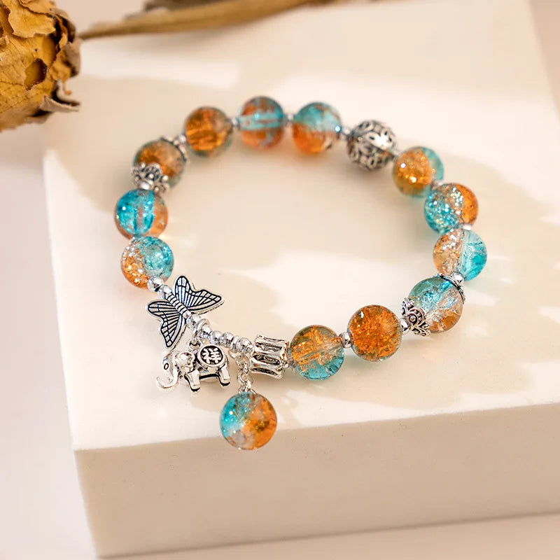 Fashion Ice crack Gradient Beaded Bracelet for Women Vintage Handmade Butterfly Elephant Bracelet Valentine's Jewelry Gifts