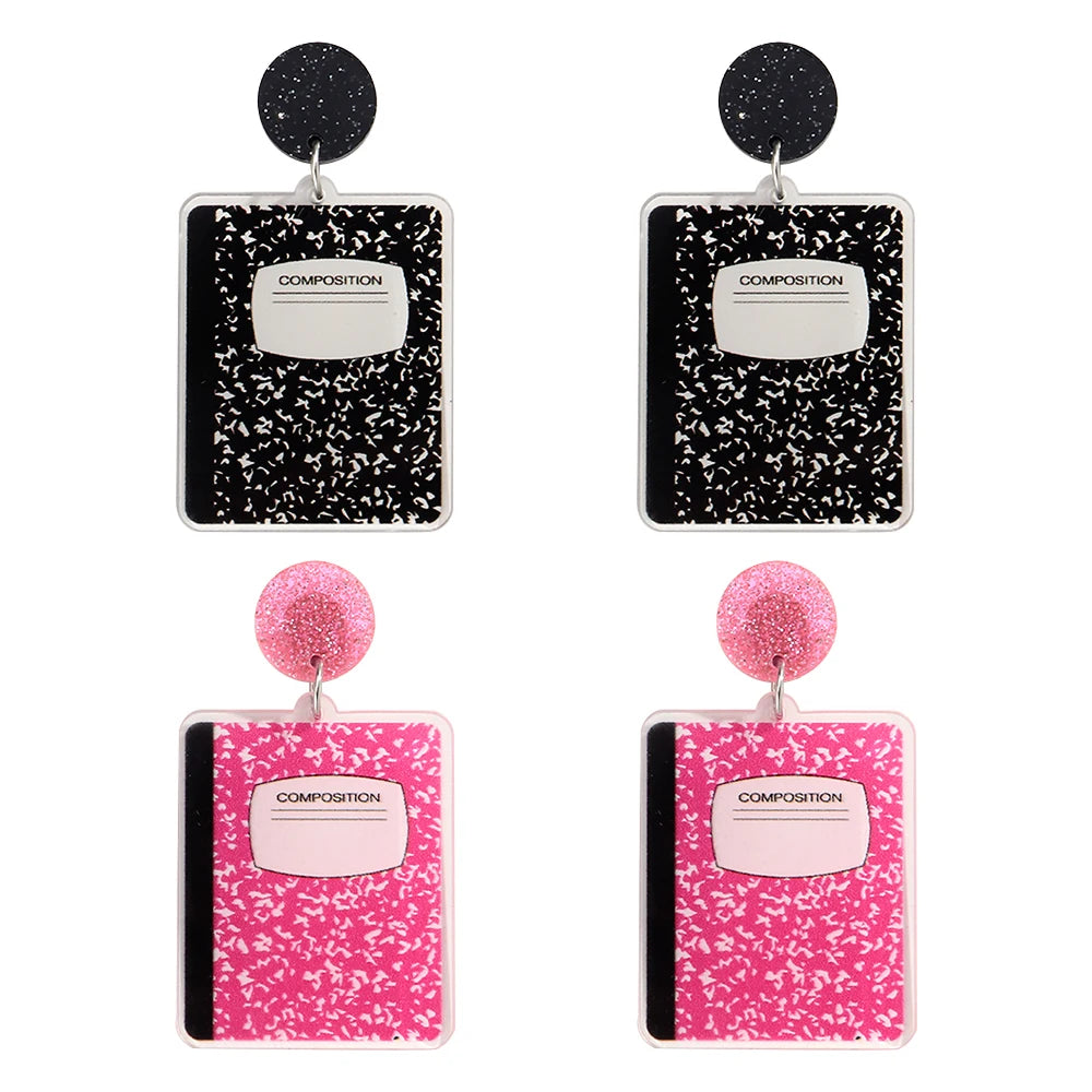Creative Acrylic Notebook Dangle Earrings for Women Funny Geometric Drop Earring Party Jewelry Gifts