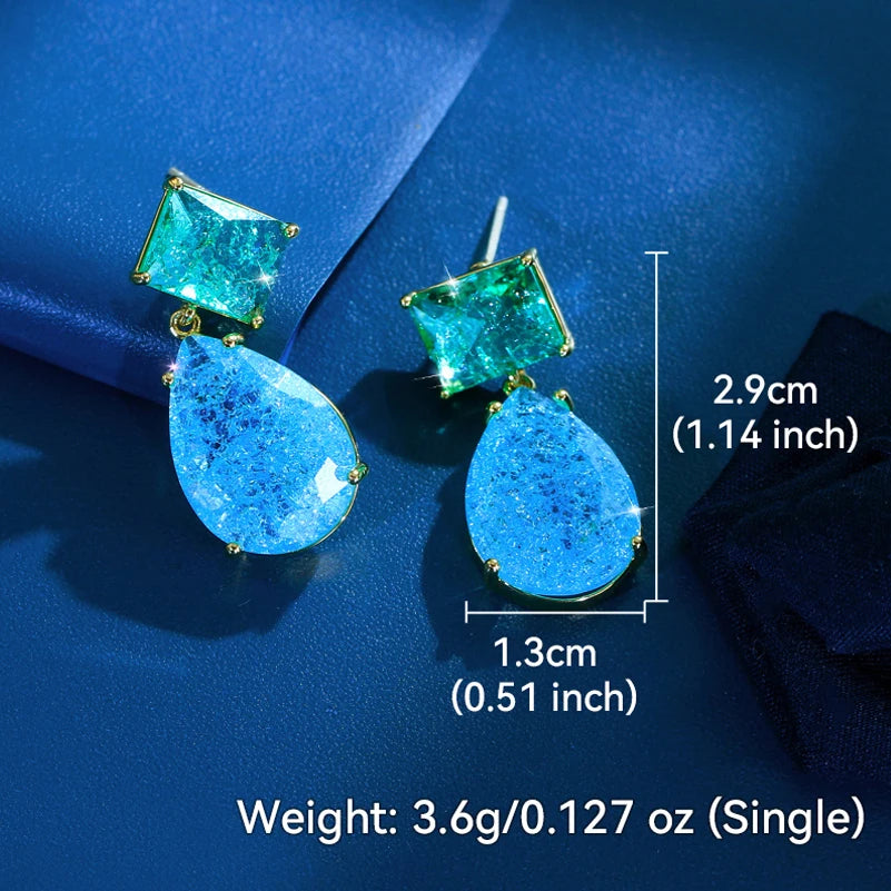 ThreeGraces Unique Green Blue Zirconia Elegant Ice Crack Water Droplet Earrings for Women Fashion Daily Party Jewelry E2007