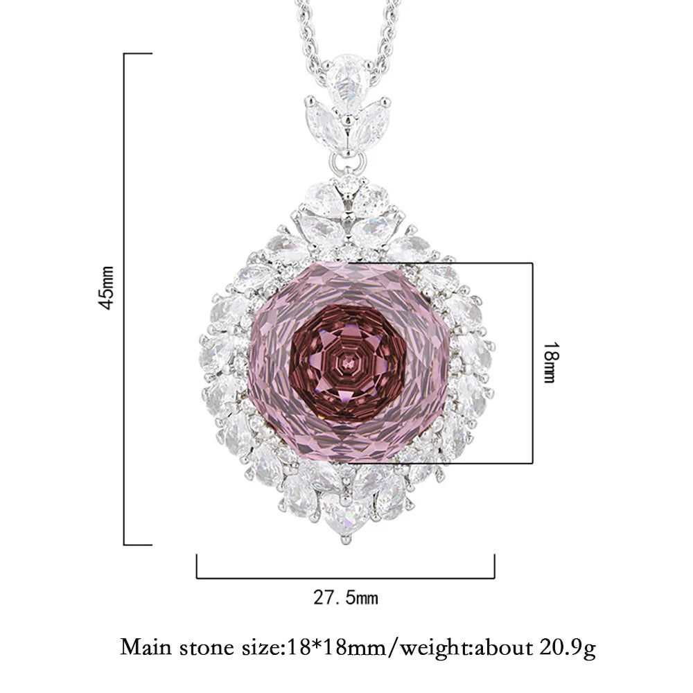 New Arrival 18*18mm Amethyst Pink Quartz Lab Diamond Pendant Necklace for Women Cocktail Party Fine Jewelry Accessories Gifts