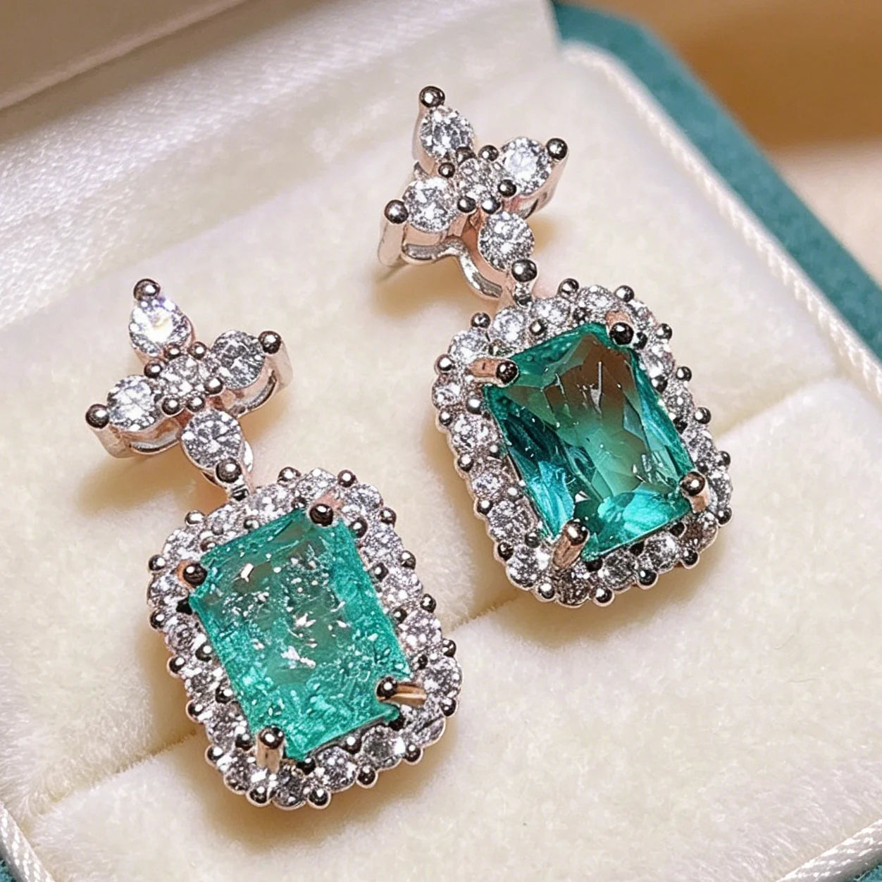 925 Silver Earrings for Women's Shiny Green AAAA Zircon Earrings Stylish Geometric Jewelry Party Earrings