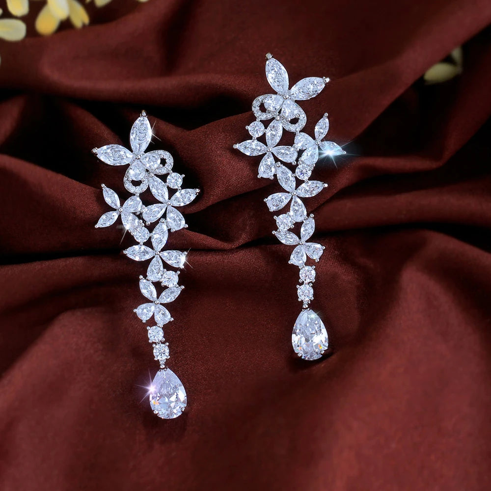 ThreeGraces 2026 New Fashion Shiny Zirconia Bridal Wedding Party Long Butterfly Flower Dangle Earrings for Women Jewelry E2128